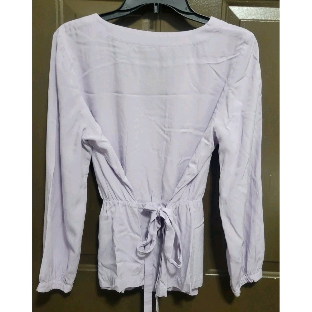 J. Crew Lilac Faux Wrap Blouse Womens 12 Tie Waist 100% Rayon Career Casual - Picture 11 of 13